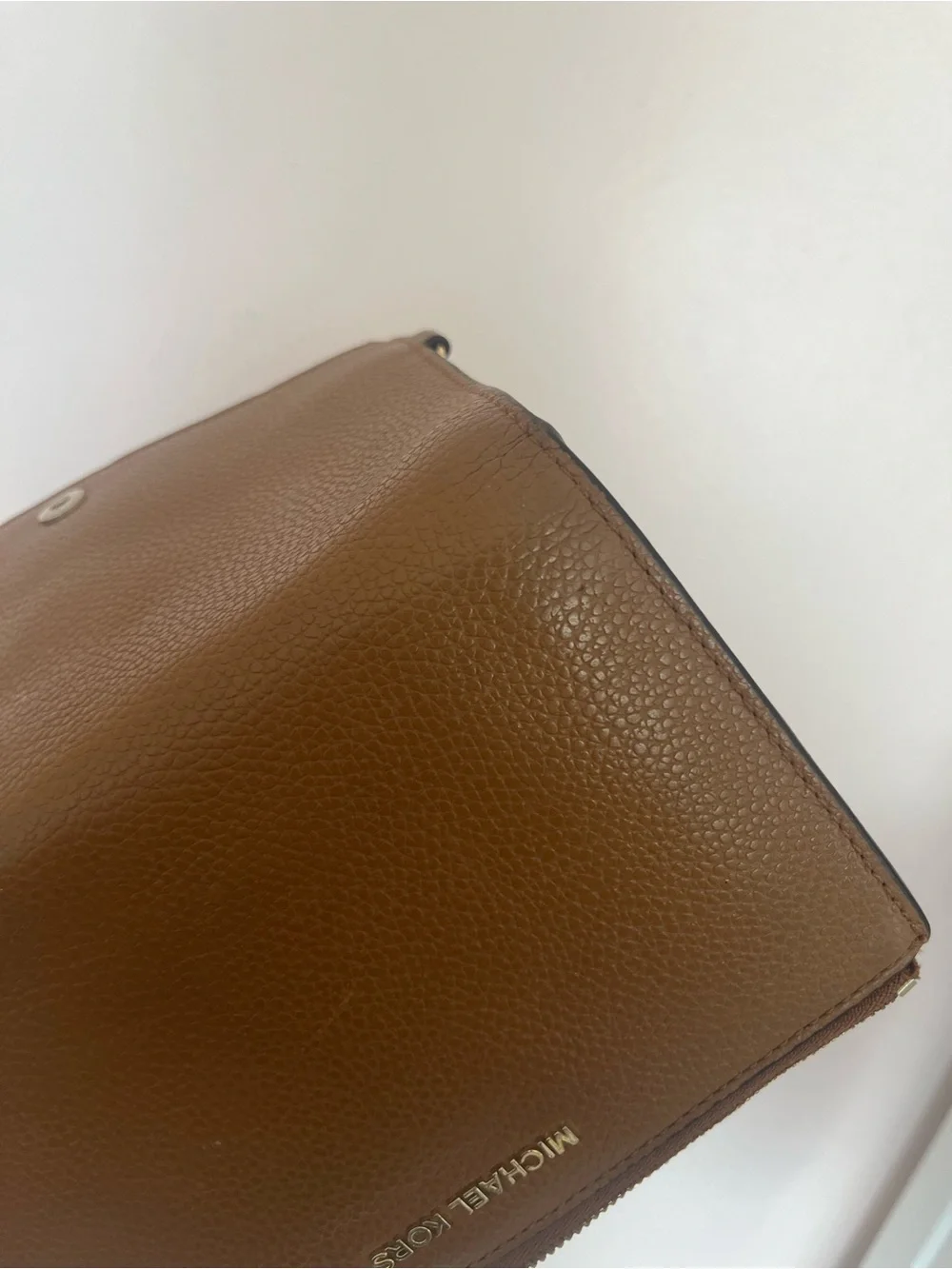 Michael Kors Cognac Leather Pebbled Leather Wristlet